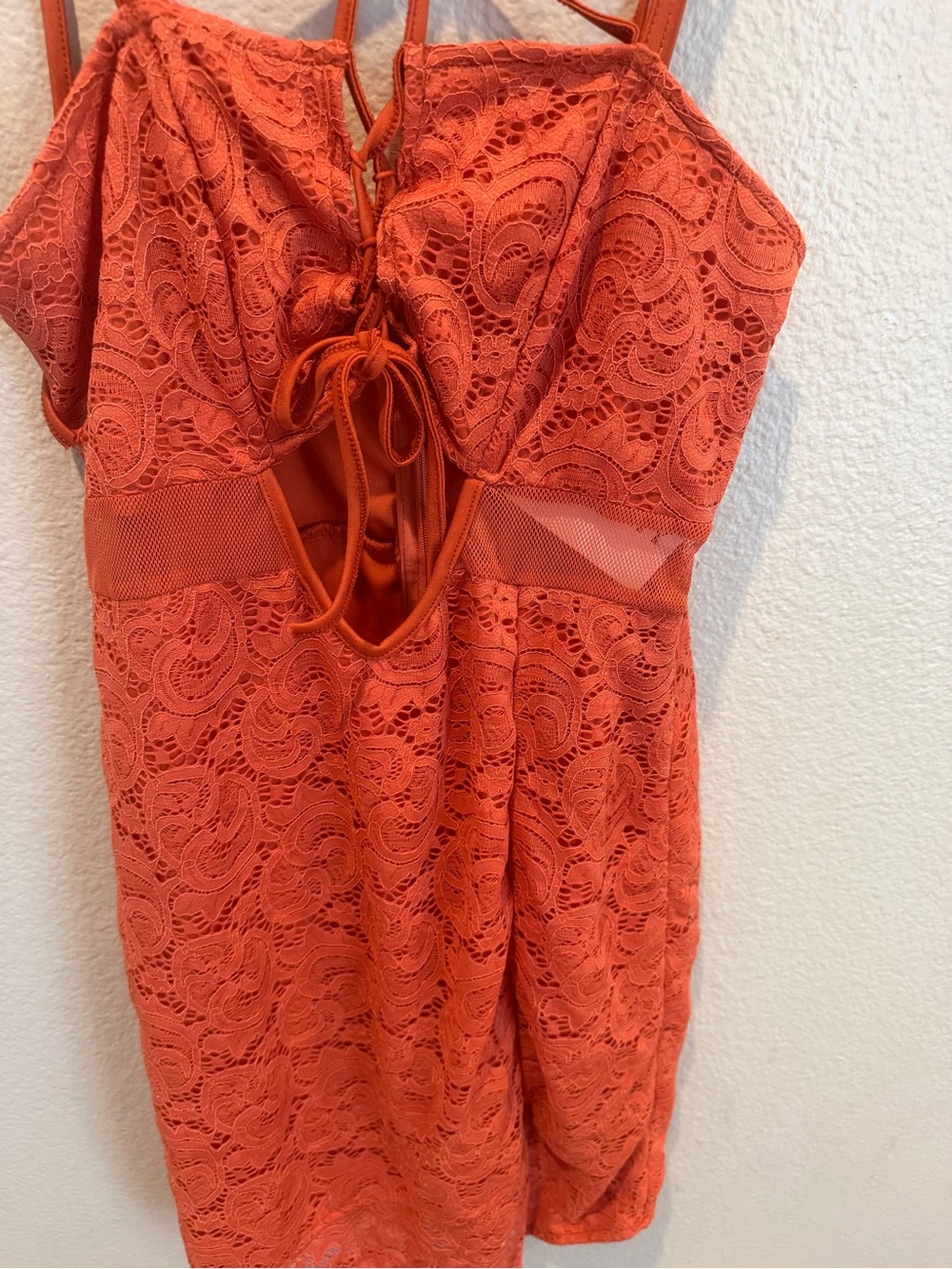 🧡🧡🧡 Coral Lace Tie-Front Dress